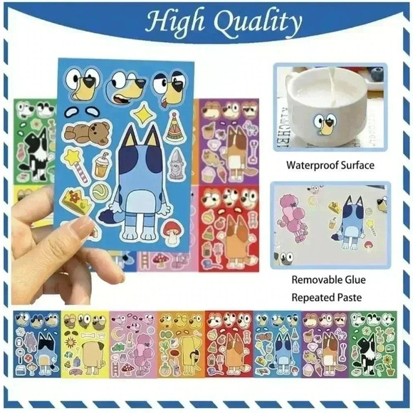 1 pack of 40 Sheets Bluey Stickers Cute Anime Stickers DIY Puzzle Stick… - Picture 6 of 6